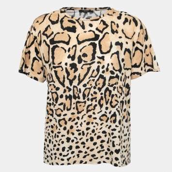 مملوكة مسبقًا Gucci Beige Leopard Printed Cotton Short Sleeve T-Shirt S