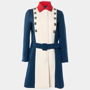 Pre Owned Gucci Color Block Wool Belted Button Front Coat S 