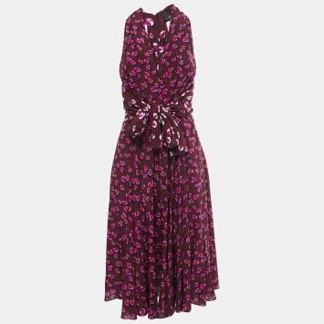 Pre Owned Gucci Burgundy Heart Printed Silk Midi Dress M