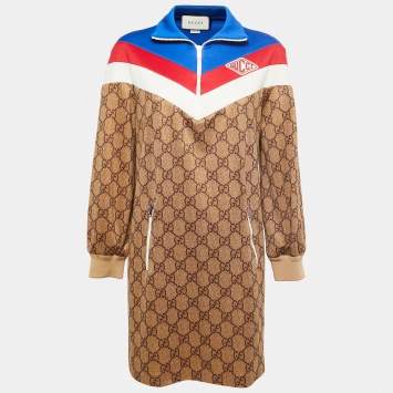Gucci Brown Logo Printed Jersey Jacket Dress M