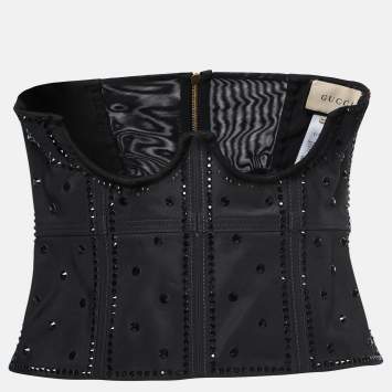 Pre Owned Gucci Black Silk Crystal-Embellished Corset Top S
