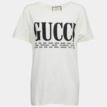 Pre Owned Gucci Cream Cotton Cities Print T-Shirt S
