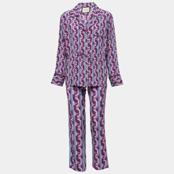 مملوكة مسبقًا Gucci Blue/Purple Geometric Printed Silk Top & Pants Set S