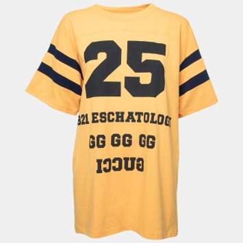 Pre Owned Gucci Yellow Cotton 25 Eschatology Print Oversized T-Shirt XS