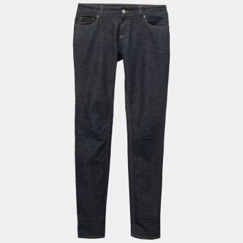 Pre Owned Gucci Dark Blue Denim Web Cuff Detail Slim Fit Jeans S/Waist 30"