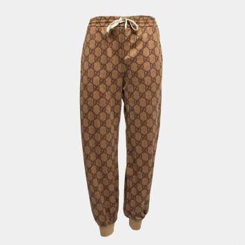 Pre Owned Gucci Brown GG Monogram Technical Jersey Track Pants S