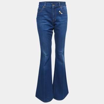 Pre Owned Gucci Blue Denim Butterfly and Bee Embroidered Flared Jeans M