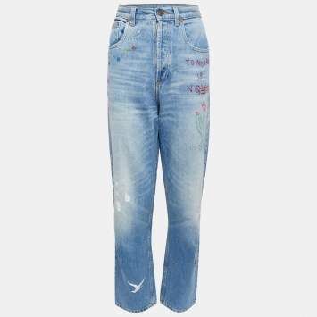 مملوكة مسبقًا Gucci Blue Denim Embroidered High Waist Jeans M Waist 29.5"
