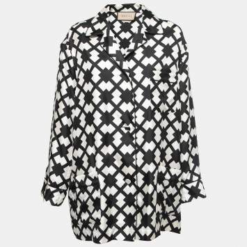 مملوكة مسبقًا Gucci Black/White Geometric Printed Silk Pajama Shirt L