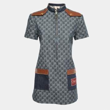 Pre Owned Gucci Blue GG Supreme Denim Mini Dress L