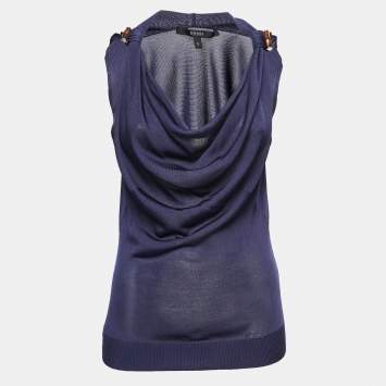 Pre Owned Gucci Navy Blue Knit Sleeveless Cowl Neck Top S