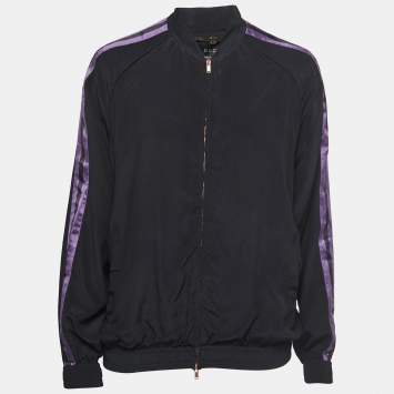 مملوكة مسبقًا Gucci Black/Purple Stripe Detailed Silk Zip Front Jacket S