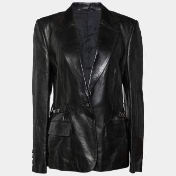 مملوكة مسبقًا Gucci Vintage Black Leather Button Front Blazer L