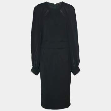 مملوكة مسبقًا Gucci Bottle Green Jersey & Silk Bishop Sleeve Midi Dress M