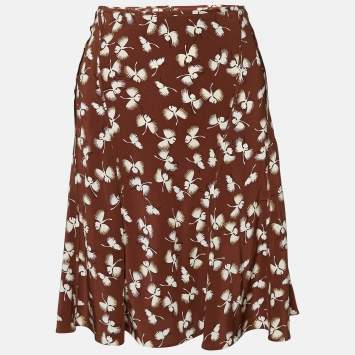 Pre Owned Gucci Brown Floral Printed Silk Paneled Mini Skirt M