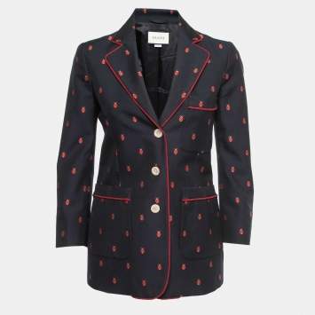 Pre Owned Gucci Navy Blue Lady Bird Jacquard Cotton Blend Single Breasted Blazer S