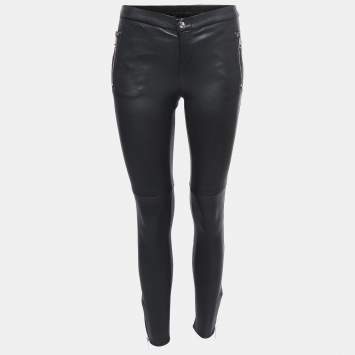 Pre Owned Gucci Black Leather Zip Detail Stretch Legging Pants S