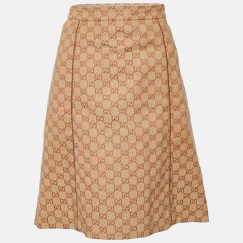 Pre Owned Gucci Light Brown Logo Monogram Cotton Mini Skirt L
