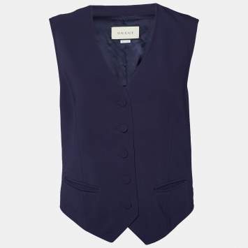 Pre Owned Gucci Navy Blue Crepe Button Front Vest L