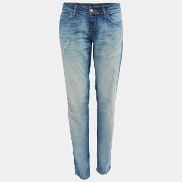Pre Owned Gucci Blue Washed & Distressed Denim Slim Fit Jeans M Waist 33"