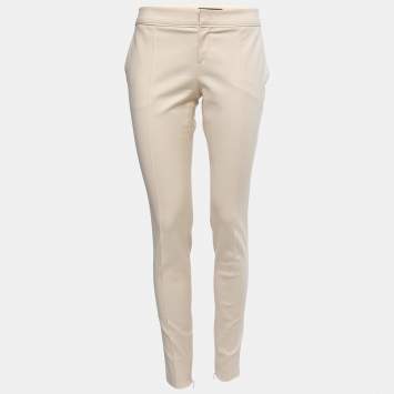 Pre Owned Gucci Ivory White Stretch Cotton Slim Fit Trousers M