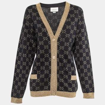 مملوكة مسبقًا Gucci Navy Blue GG Lurex Knit Button Front Oversized Cardigan XL