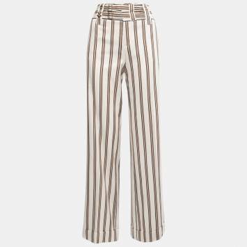 Pre Owned Gucci Cream Striped Cotton Straight Leg Pants S 