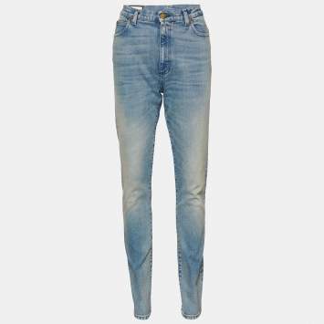 مملوكة مسبقًا Gucci Blue Denim Guccy Applique Tapered Leg Jeans L Waist 31" 