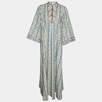 Pre Owned Gucci Beige Rosebuds Printed Cotton Kaftan Dress L