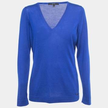 Pre Owned Gucci Blue Cashmere V-Neck Sweater XL