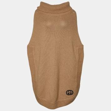 Pre Owned Gucci Light Brown Camel Knit Turtleneck Poncho L
