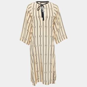Pre Owned Gucci Beige GG Chain Print Silk Midi Kaftan S