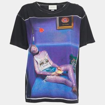 Pre Owned Gucci Multicolor Printed Cotton Crew Neck T-Shirt S