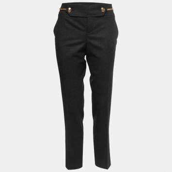 Pre Owned Gucci Vintage Black Wool Chain Detail Tailored Trousers M"