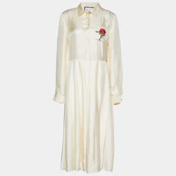 Pre Owned Gucci Cream Silk Embroidered Pocket Maxi Dress M