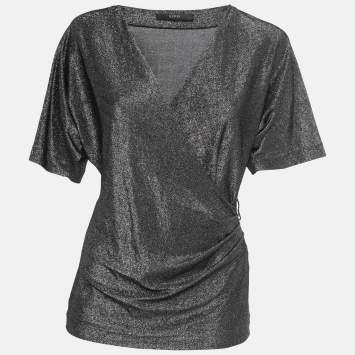 Pre Owned Gucci Metallic Black Knit Draped Half Sleeve Top S