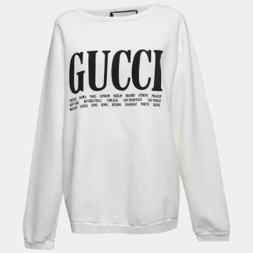 Pre Owned Gucci Off White Cities Printed Cotton Sweatshirt M