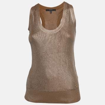 Pre Owned Gucci Metallic Gold Knit Sleeveless Top XXS