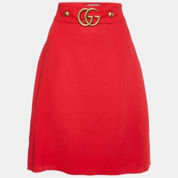 Pre Owned Gucci Red Wool & Silk Pencil Skirt L