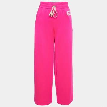Pre Owned Gucci Fluorescent Pink Jersey Wide Leg Pants L