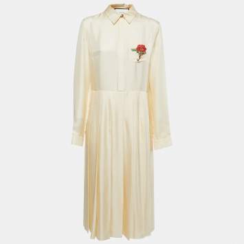 Gucci Cream Silk Embroidered Pocket Maxi Dress L