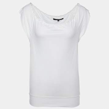 Pre Owned Gucci White Modal Knit Boat Neck T-Shirt M