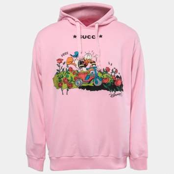 Pre Owned Gucci X Disney Pink Embroidered Cotton Knit Hoodie M