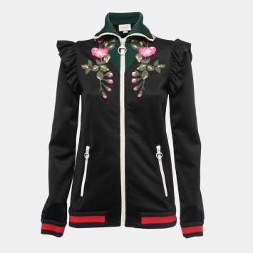 مملوكة مسبقًا Gucci Black Technical Jersey Embroidered Zip-Up Jacket S