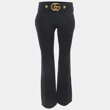 Pre Owned Gucci Black Crepe GG Logo Plaque Kick-Flare Legged Trousers S