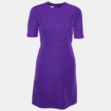 Pre Owned Gucci Purple Wool Pintuck Detail Sheath Dress S