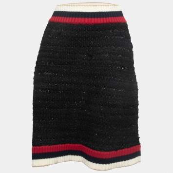 Pre Owned Gucci Black Boucle Knit Web Skirt L