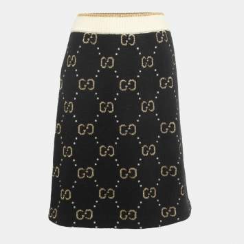 Pre Owned Gucci Black/Metallic GG Patterned Knit Skirt M
