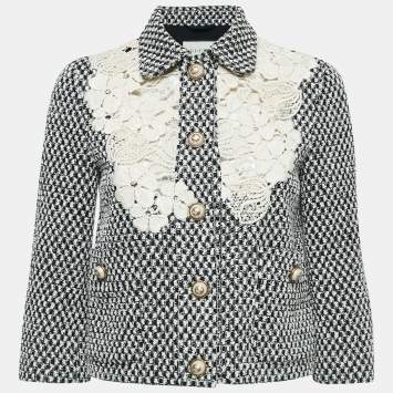 Pre Owned Gucci Black/White Tweed & Macrame Jacket S