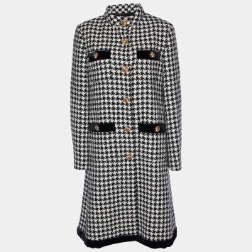 Pre Owned Gucci Black & White Patterned Wool & Cotton Coat M